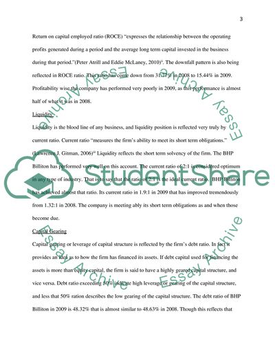 An Accounting Ratio Analysis of the Performance of BHP Billiton Plc