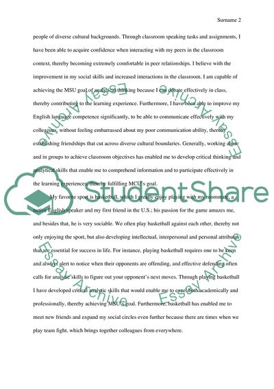 Achieving MSUs Goal Through Own Goal and Activity