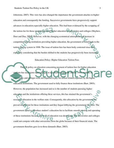 The UK Policy on Education Concerning Payment of Tuition Fees