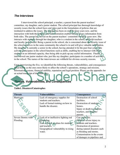 Threats, Vulnerabilities, and Consequences in School