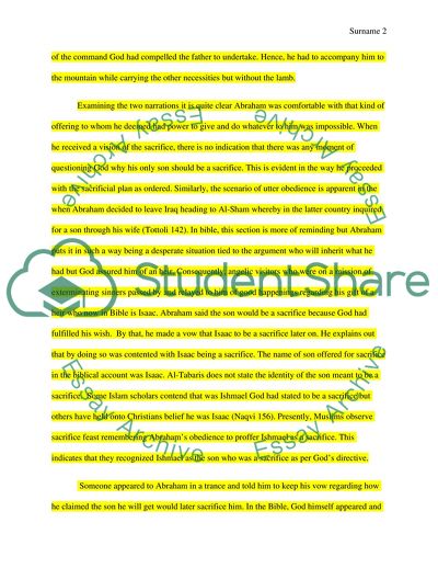 Comparison of Al-Tabaris Account with the Biblical Account of Sacrifice