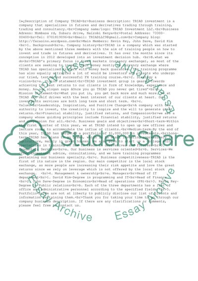 Description of Company TRIAD