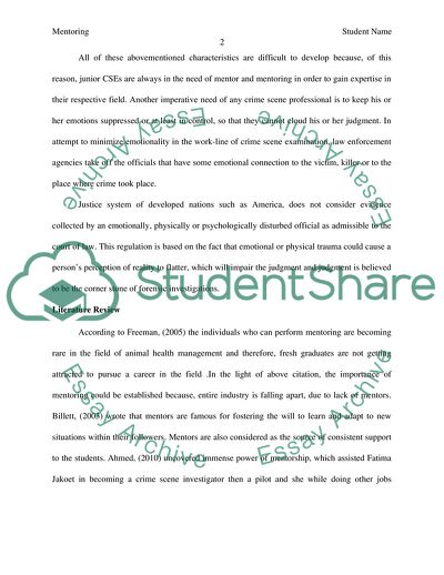 Application of Mentoring in Training Crime Scene Examiners