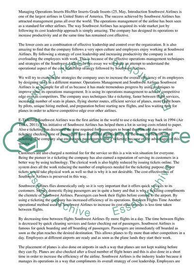 Operations Management in Southwest Airlines