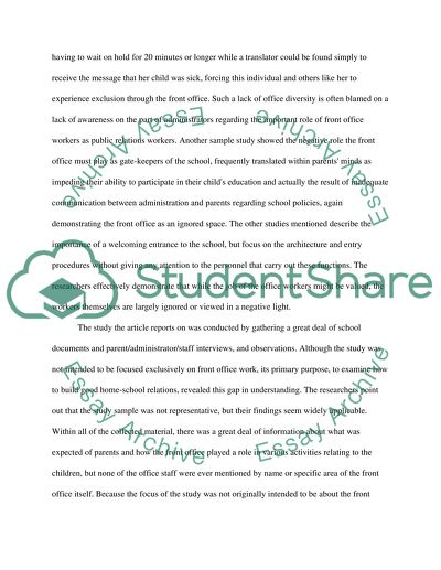 Critique of Invisible Labor: Home-School Relations and the Front Office Article by Thomson