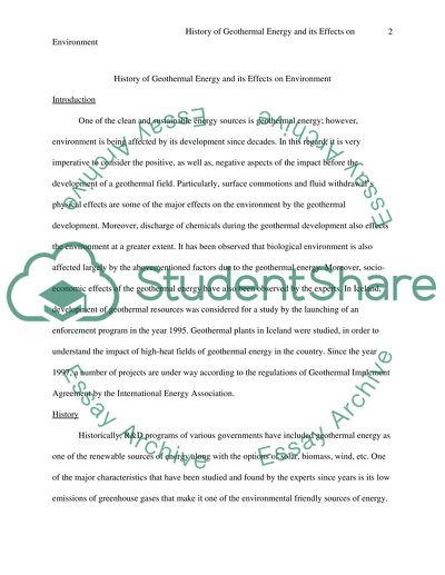 Geothermal Energy and Its Effects on Environment