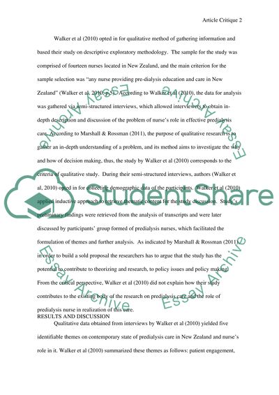 Critique of any qualitative Nursing Reserch Paper