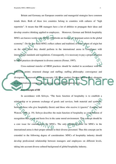 Hospitality MNCs - HRM Transfer