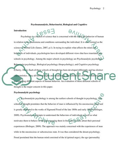 Analysis of Psychoanalytic, Biological, Behavioral, and Cognitive Psychology