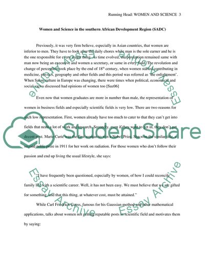 Women and Science in the Southern African Development Region