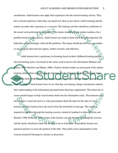 Adult Learning and Presentation Reflection