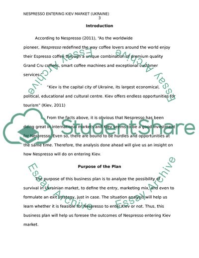 Marketing Plan: Nespresso Entering Kiev Market