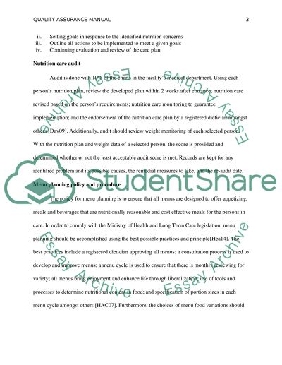 Quality Assurance Manual for Long-Term Care Facilities