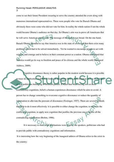 Cognitive Dissonance Theory in Obamas Inauguration Address in 2009