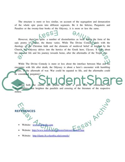 Compare Dante (the divine comedy) and Odyssey