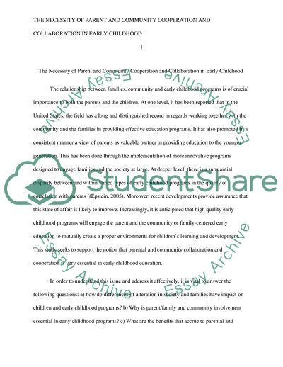 The Necessity of Parent and Community Cooperation and Collaboration in Early Childhood