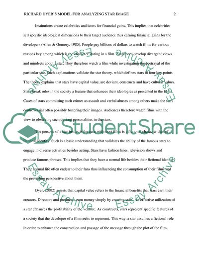 Explanation of Richard Dyers Model for Analyzing Star Image