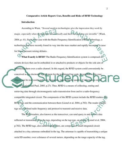 Comparative Article Report: Uses, Benefits and Risks of RFID Technology