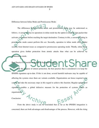 Advantages and dis-advantages of IPS/IDS