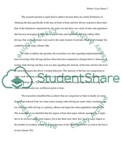 Texting Bans and Fatal Accidents on Roadways