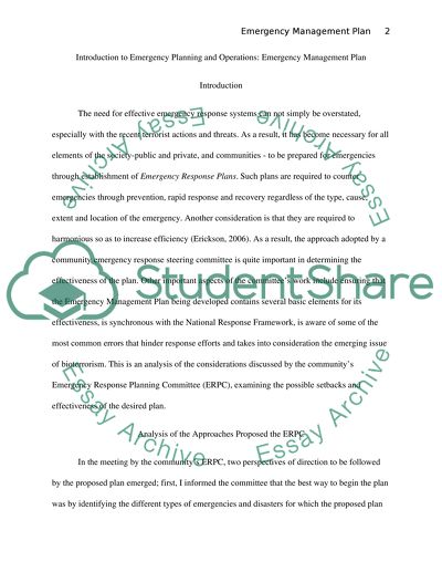 Introduction to Emergency Planning and Operations