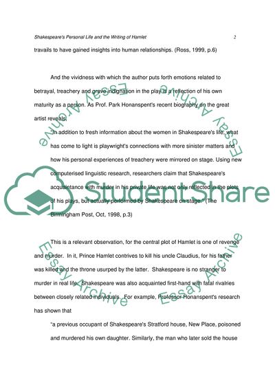Shakespeares personal life and the writings of Hamlet