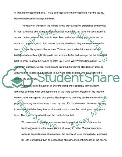 Why Women Should Not be Allowed in Active Combat Duty