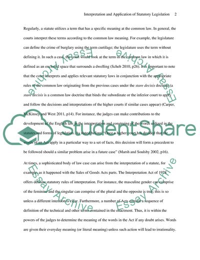 Interpretation and Application of Statutory Legislation