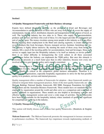 Quality Management Frameworks and their Business Advantage