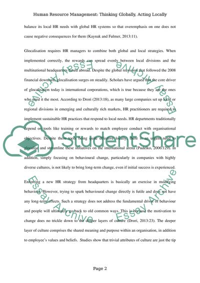 Human Resource Management - Thinking Globally, Acting Locally