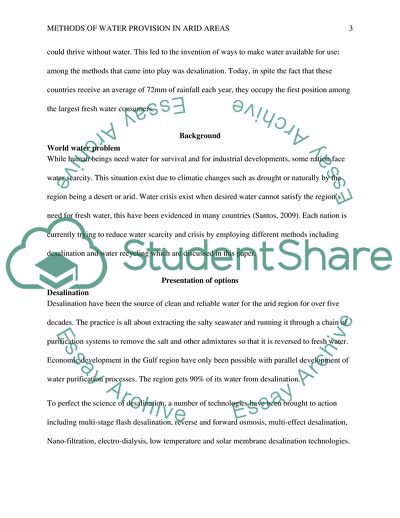 Methods of Water Provision in Arid Areas