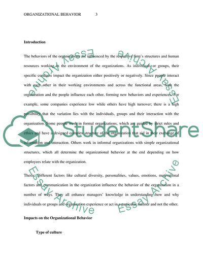 Organizational Behavior and Impacts on It