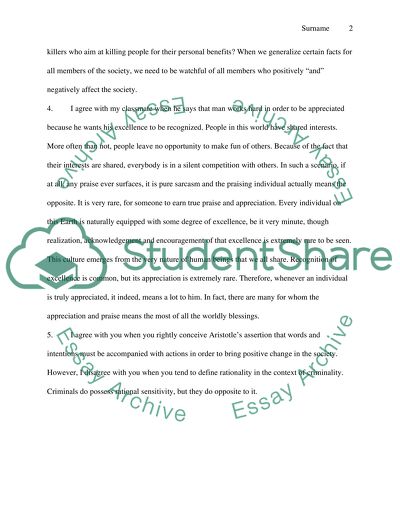 Respond to the discussion about Aristotle (for online class-introduction to Ethics)