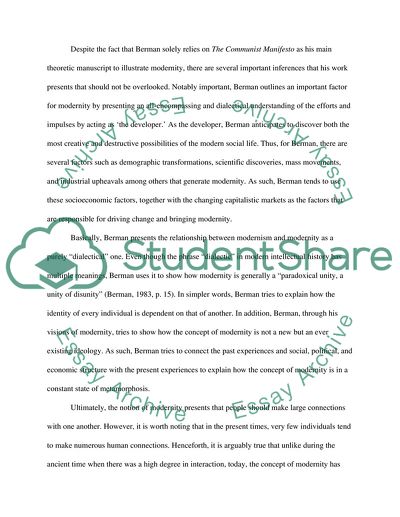 Marx and Engels 1848 Communist Manifesto and Marshall Bermans 1982 text on Marx and Modernization