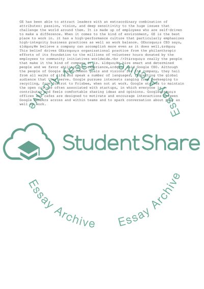 Organizational structure and culture of GE and Google