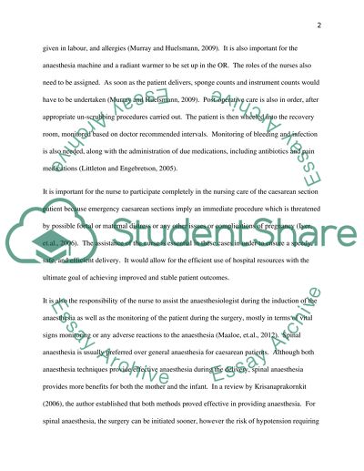 Specific Nursing Care of the Woman Undergoing Emergency Caesarean Section