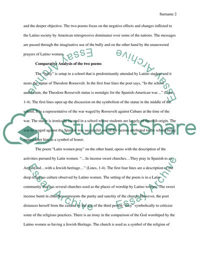 Martin Espadas Poem Bully and Judith Ortiz Cofers Poem Latin Women Pray