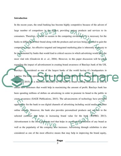 Barclays Bank - Impact of Advertising on Retail Banking for Increasing Level of Brand Awareness