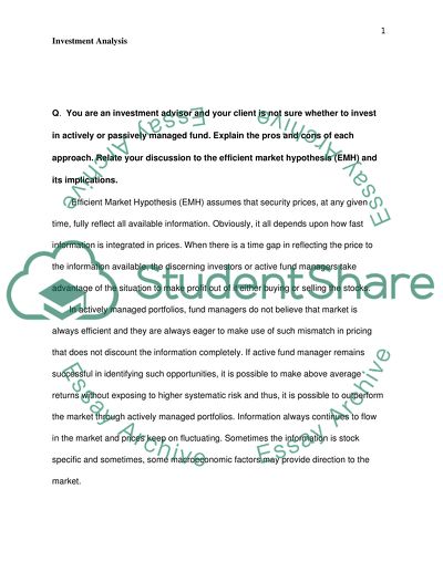 Developing and Evaluating an Investment Analysis