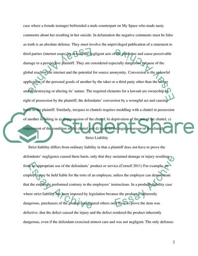 Torts; CyberTorts; Strict Liability; Products Liability; Consumer Protection