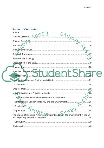 How the dindustry of great London impact on the environment of UK, especially the southern England