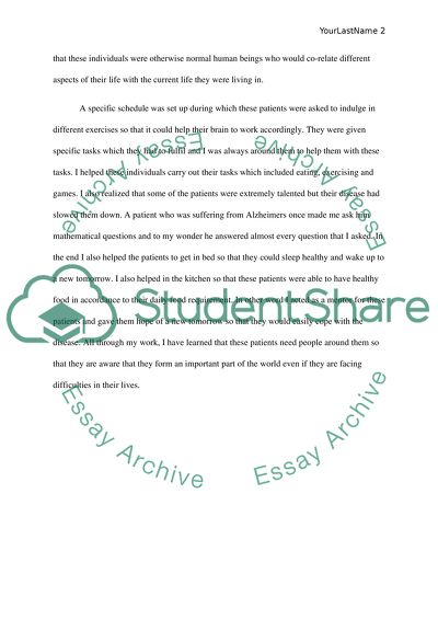 Work experience at an Alzheimers center