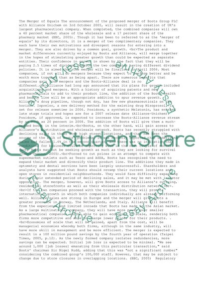 Merger of Boots Group PLC with Alliance Unichem