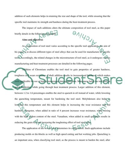 Defining manufacturing sequence of a tool steel