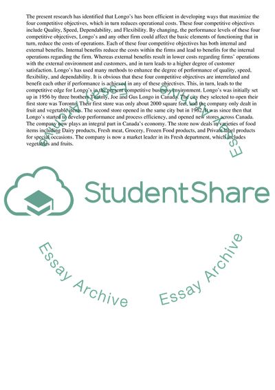 Cost of Operations for Longos Inc