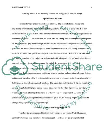 Informing Government Ministers of the Need for a New Energy Bill