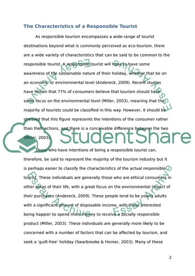 Consumers Attitudes and Behaviour towards Responsible Tourism