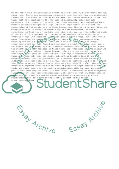 Management of Cross-Cultural Teams