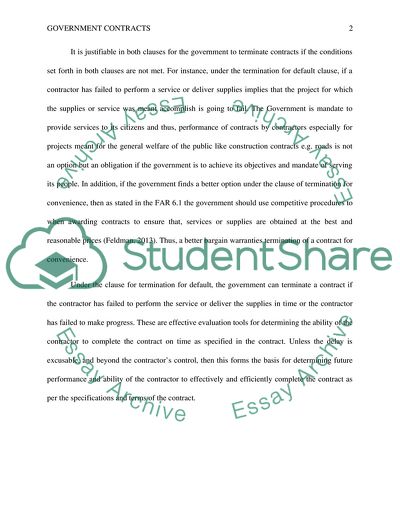 Government Contract or Acquisitions: Termination of Government Contracts