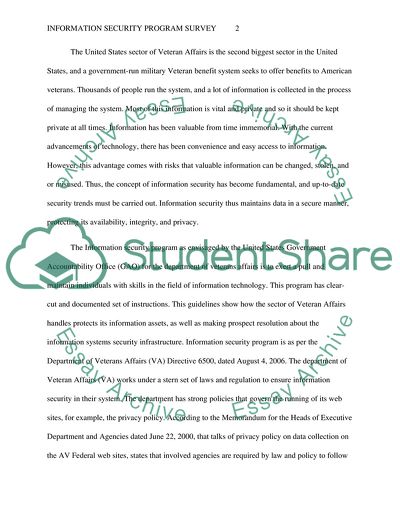 Information Security Program Survey of the Department of Veteran Affairs